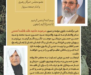 پیام تسلیت عضو مجلس خبرگان رهبری و امام جمعه سبزوار